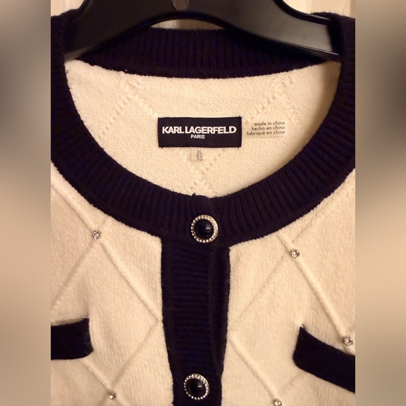 Karl Lagerfeld XL NWT Cream and Black Quilted Cardigan - Picture 5 of 9